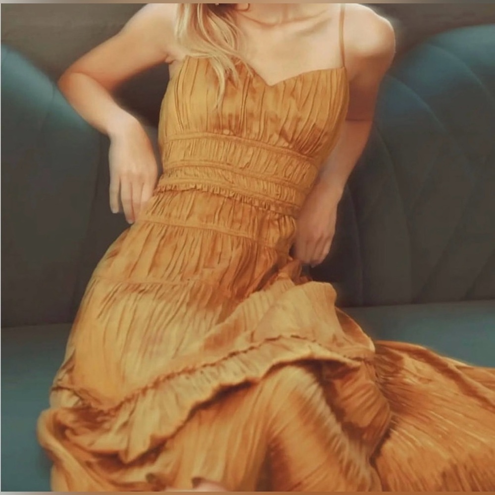 4. NWOT Anthropologie Silk Ruched Midi Slip Dress - Picture 5 of 8